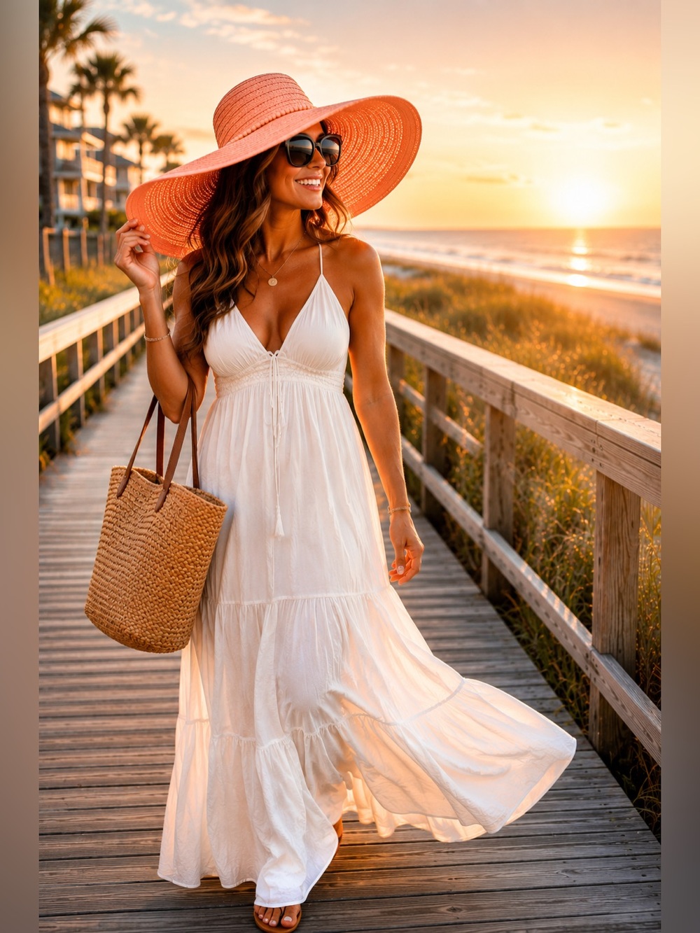 NWOT A New Day Peach Coral Oversized Sun Hat Beach Resort Cruise Chic